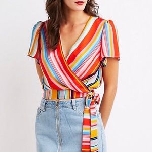 Bright Striped Tie-Front Crop Top
